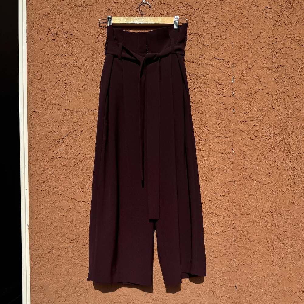 COS Paperbag Waist Barrel Leg Burgundy Cropped Pants
